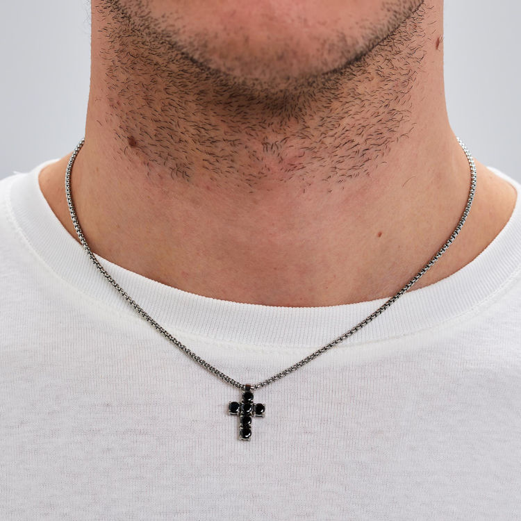 Immagine di Collana Uomo In Acciaio Avantgarde Croce Zirconi Neri Brosway | BVD03