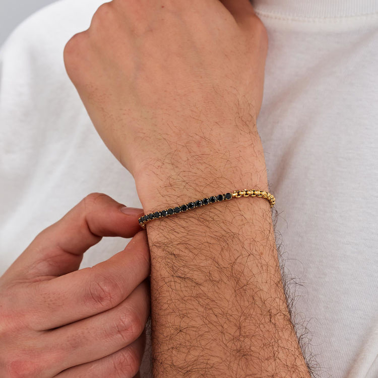 Immagine di Bracciale Uomo Avantgarde Dorato Catena Maglia Veneziana E Tennis Nero Brosway | BVD29