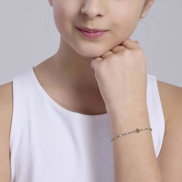 Immagine di Bracciale Bambina Multicolor Con Quadrifoglio Oro 9KT Gioielli Mabina | 534034