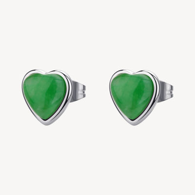 Immagine di Orecchini Lobo In Acciaio A Cuore Con Giada Verde Essential Brosway | BNL144