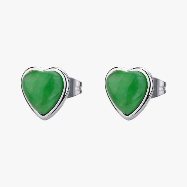 Immagine di Orecchini Lobo In Acciaio A Cuore Con Giada Verde Essential Brosway | BNL144