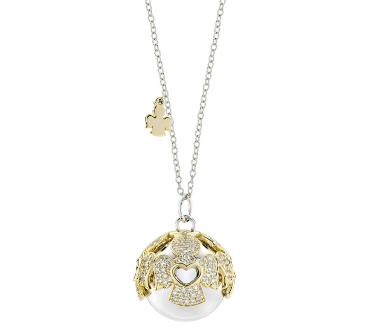 Immagine di Collana Chiama Angeli In Acciaio Dorato E Rodio Con Zirconi Amen | OTCCABGBZ