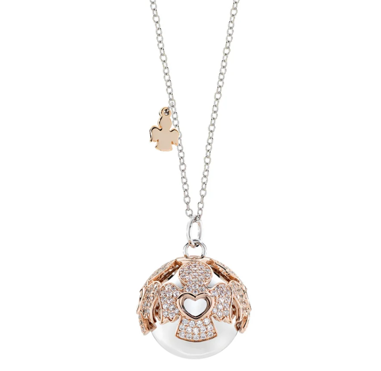 Immagine di Collana Chiama Angeli in Acciaio Rosé e Rodio Con Zirconi Amen | OTCCABRBZ