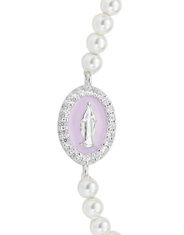 Immagine di Bracciale di Perle con Medaglia Miracolosa e Smalto Rosa Perla Amen | BRELPE30SWBROZ