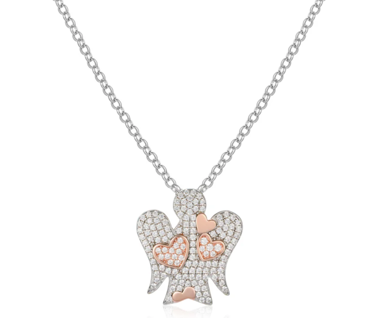 Immagine di Collana In Argento Con Angelo Cuori E Zirconi Roberto Giannotti | GIA357