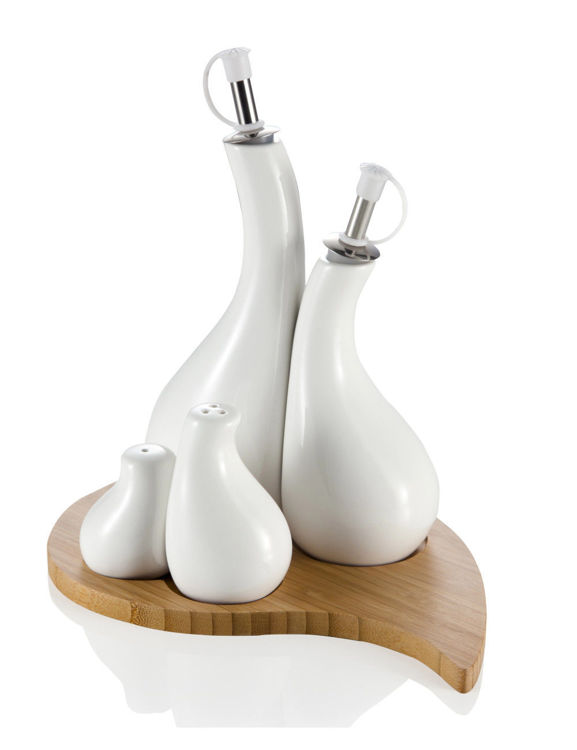 Immagine di Menage Goccia Set 4 Pezzi Porcellana Con Supporto Bamboo Brandani | 55452