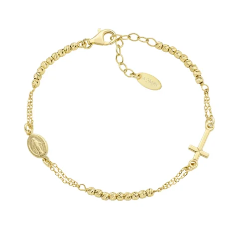 Bracciale Dorato Croce e Miracolosa con Sfere Diamantate Amen | BRCRMIGGD3