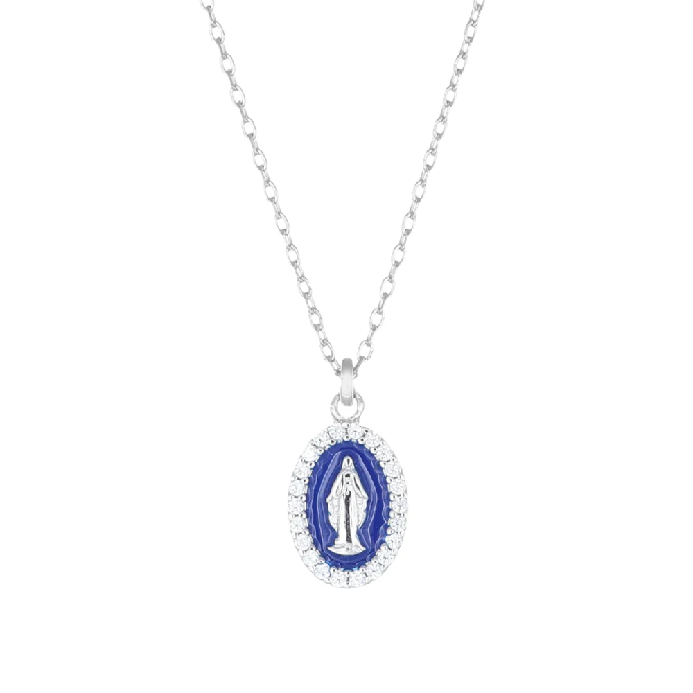 Collana Rodiata mini Medaglia Miracolosa smaltata Blu Amen | CLMISMBBL