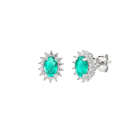 Orecchini Mini Royal Lady con Zircone Verde Acqua Amen | ORLDPBBVA