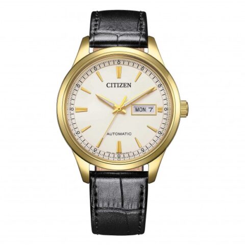 Orologio Uomo Day Date Cinturino Pelle Finitura Dorata Citizen | NY4059-09A