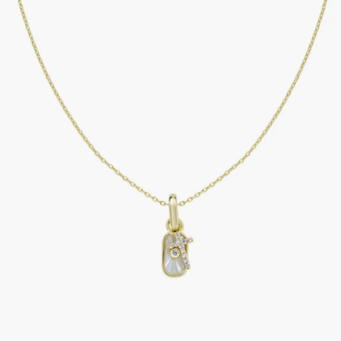 Collana In Ottone Placcata Oro 18kt Charm Madreperla e Croce Amen | OTCLMARCRGBZ1