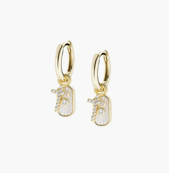 Orecchini in Ottone Placcato Oro 18k Charm Madreperla e Croce Amen | OTORMARCRGBZ1