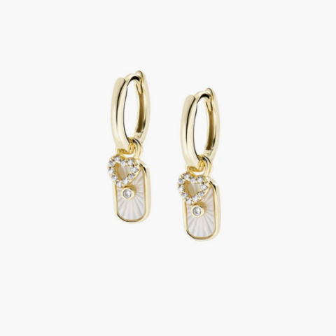 Orecchini in Ottone Placcato Oro 18k Charm Madreperla e Cuore Amen | OTORMARCUGBZ1