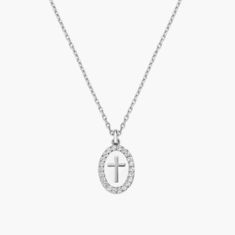 Collana in Ottone Rodiato Croce su Medaglia Smaltata Amen | OTCLCRSMBB