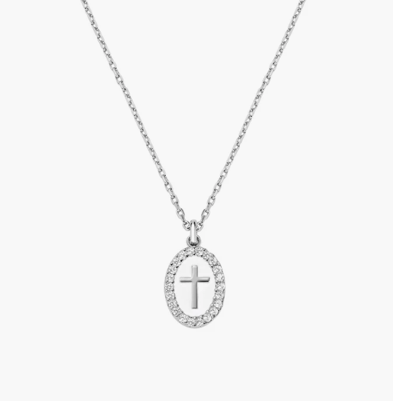 Collana in Ottone Rodiato Croce su Medaglia Smaltata Amen | OTCLCRSMBB