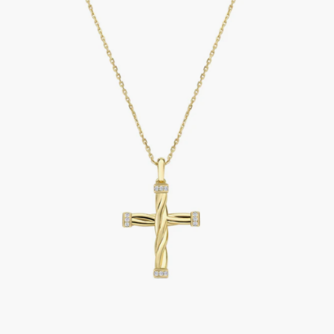 Collana in Ottone Placcato Oro 18kt Croce A Corda Amen | OTCLCRTRGBZ