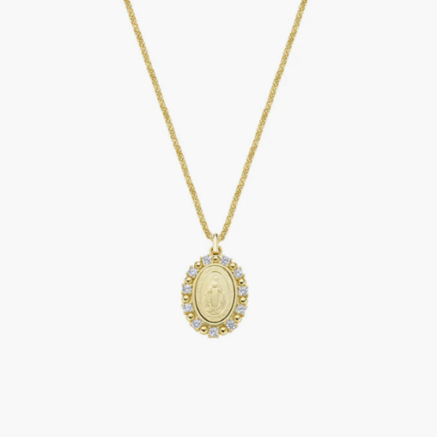 Collana in Ottone Placcato Oro 18k Miracolosa con Bordo di Zirconi Amen | OTCLMIGIGBZ