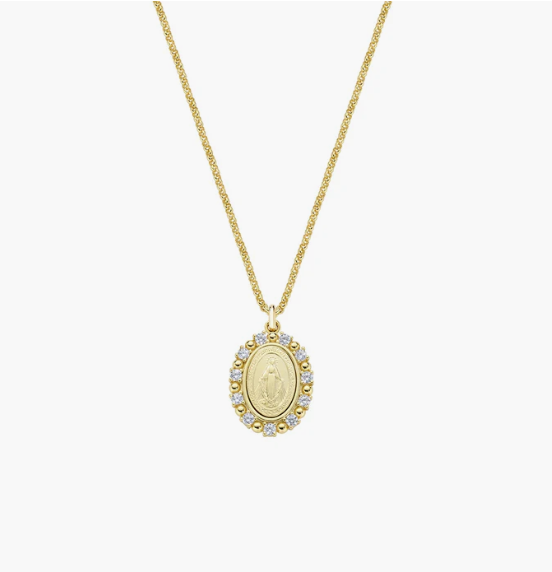 Collana in Ottone Placcato Oro 18k Miracolosa con Bordo di Zirconi Amen | OTCLMIGIGBZ