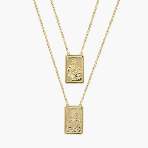 Collana Scapolare Ottone Placcato Oro 18k Gesù e Madonna/Bambino Amen | OTSCAMAGEG