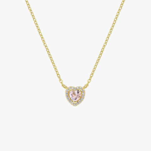 Collana Dolce Cuore Rosa Morganite Argento Placcato Oro 18kt Amen | CLTICUGMOZ