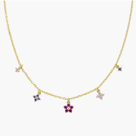 Collana Primula Fucsia Dorata in Argento Amen | CLFIMGFU1