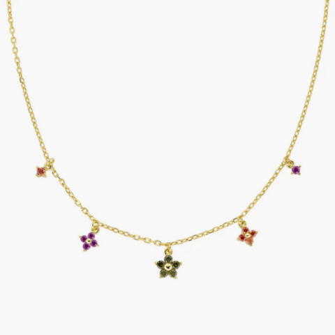 Collana Primula Verde Oliva Dorata in Argento Amen | CLFIMGOL1