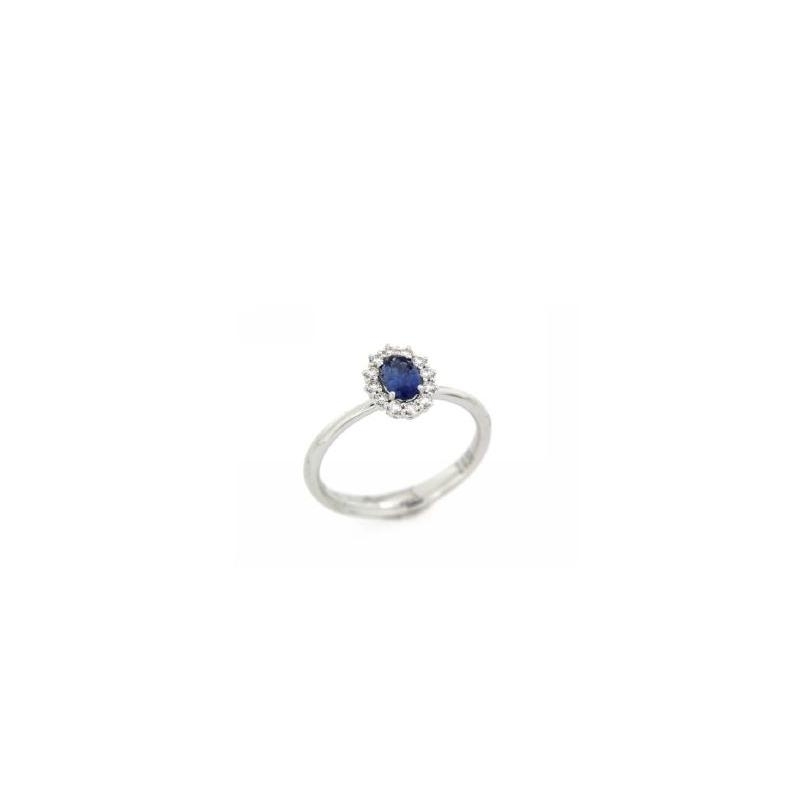 Anello Zaffiro in oro bianco 18 Kt e contorno di diamanti Recarlo | R79CC002/ZB020-14