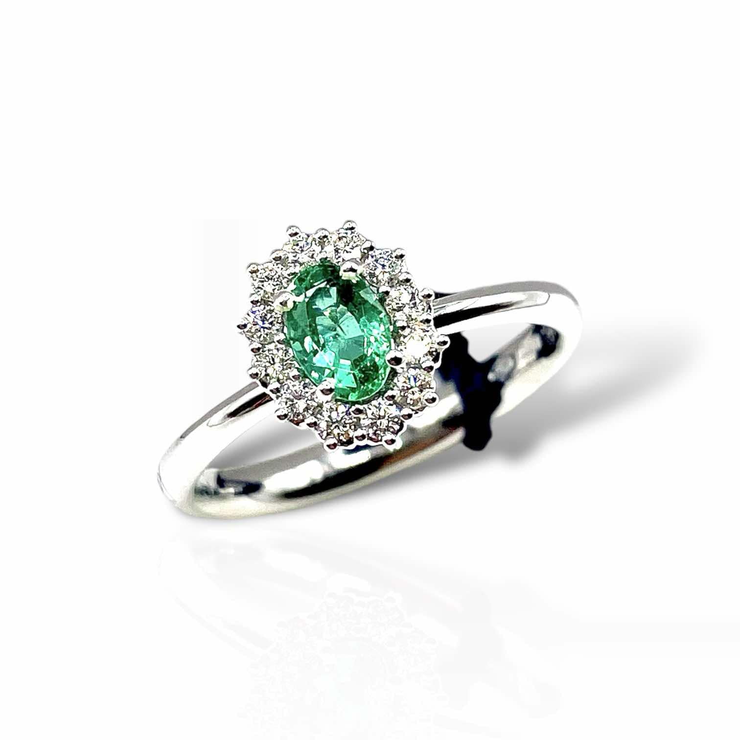 Anello In Oro Bianco Con Smeraldo E Brillantini Recarlo | R79CC002/SM020-14