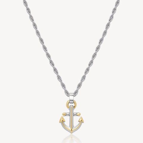 Collana Uomo Con Pendente Ancora Dettagli Dorati Brosway | BWF02