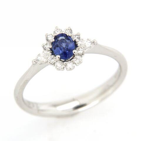 Anello Zaffiro in oro bianco 18 Kt e contorno di diamanti Recarlo | R79CC074/ZB015-14