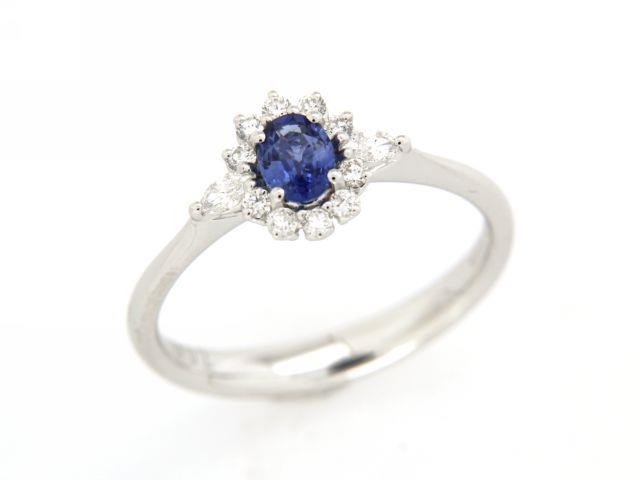 Anello Zaffiro in oro bianco 18 Kt e contorno di diamanti Recarlo | R79CC074/ZB015-14