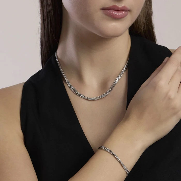 Bracciale Multifilo Argentato Con Catene Snake Kidult | 831152 - immagine 4