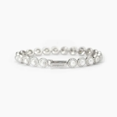 Bracciale Tennis In Argento Con Perle Coltivate E Zirconi Mabina | 533826-18