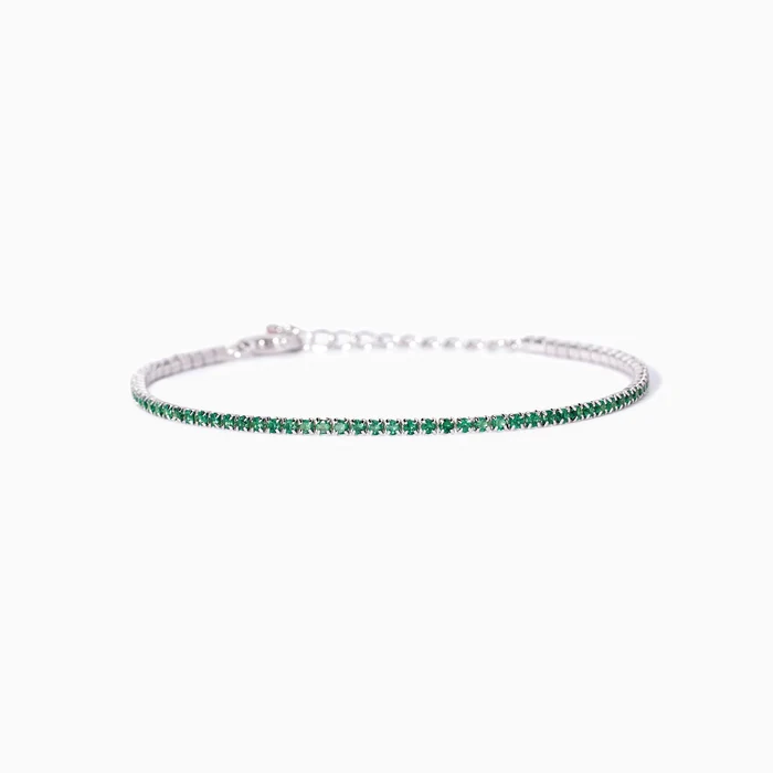 Bracciale Tennis Sottile In Argento Con Smeraldi Sintetici Mabina | 533959
