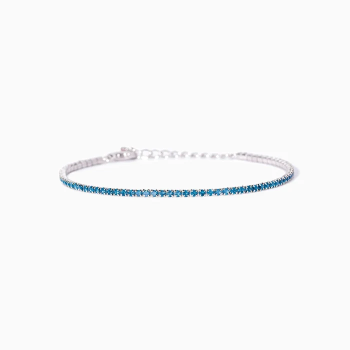 Bracciale Tennis Sottile In Argento Con Acquamarina Sintetiche Mabina | 533960