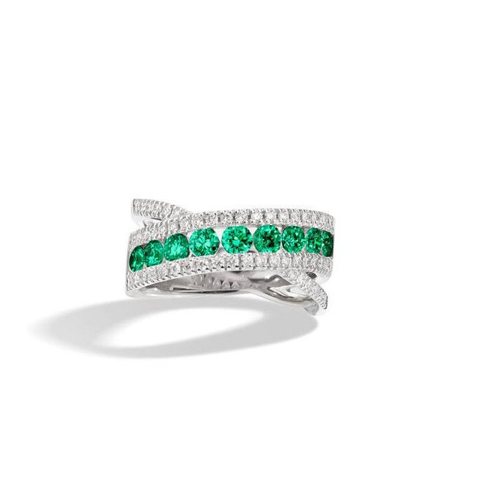 Anello Recarlo Decò in Oro Bianco Diamanti e Smeraldi | R10FM001/SM