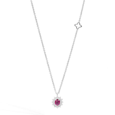 Girocollo In Oro Bianco Diamanti E Rubino Gioielli Recarlo Camelia | P77CC001/RB-45