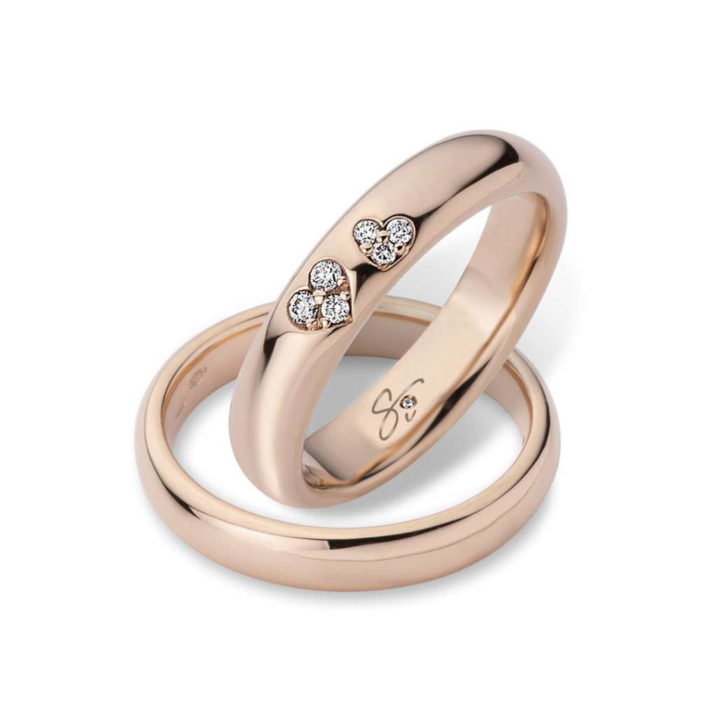 Fedi Nuziali Polello In Oro Rosa Con Cuore Di DIamanti | 3269UR - 3269DR