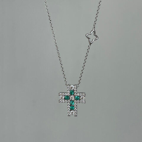 Girocollo Croce In Oro Diamanti E Smeraldi Gioielli Recarlo Decò | P10CR845/SM-45