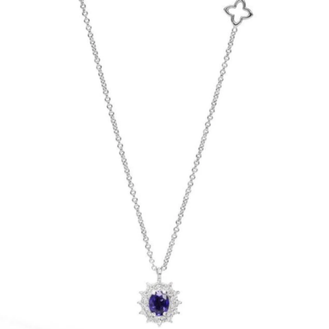 Girocollo In Oro Bianco Diamanti E Zaffiro Gioielli Recarlo Camelia | P79CC001/ZB045-45