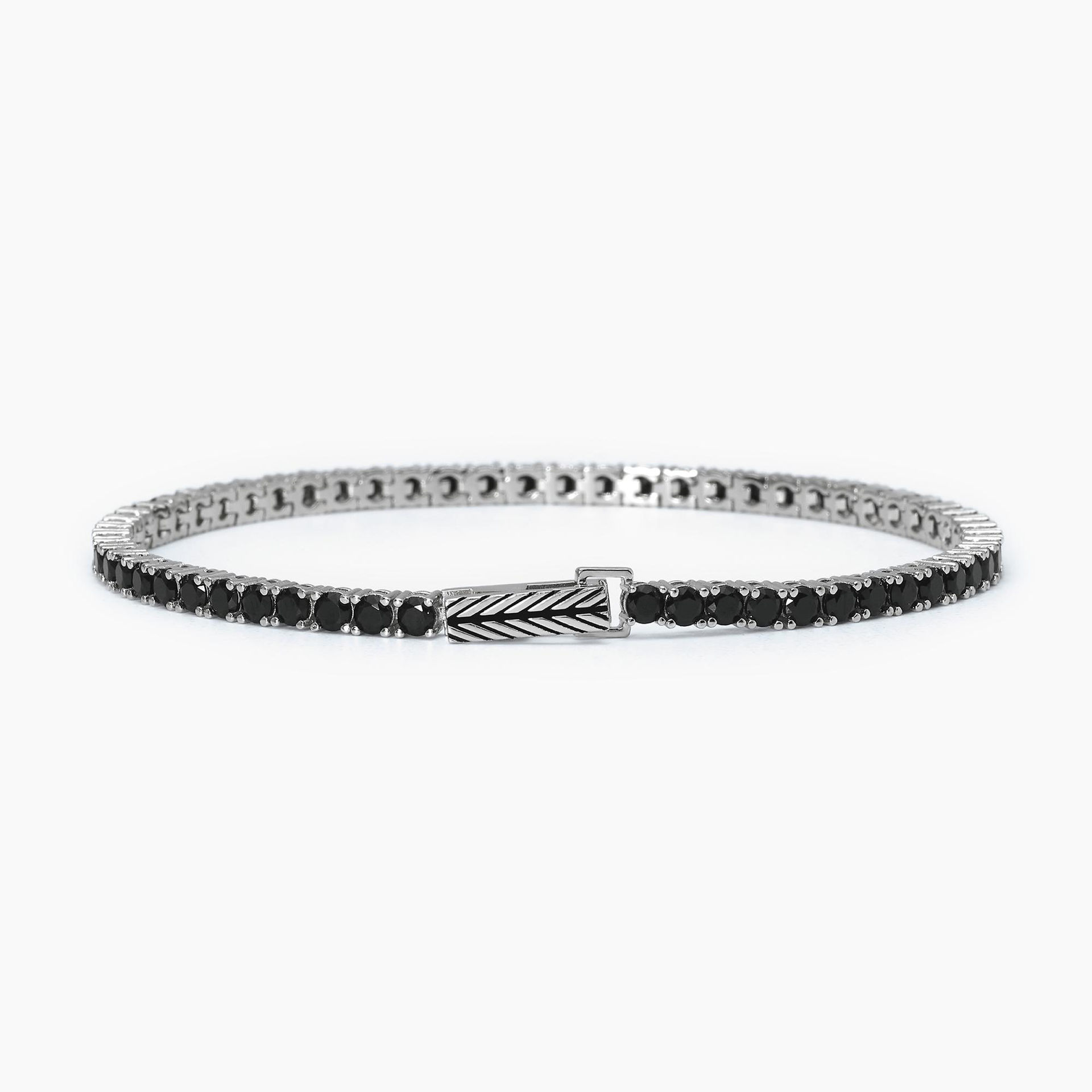 Bracciale Uomo In Argento Con Zirconi Neri Gioielli Mabina | 533694-M