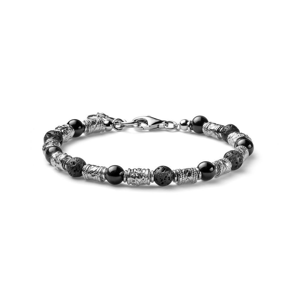 Bracciale Uomo Siena Argento Perle Di Lava E Agata Nera Mariacristinasterling |  G4545