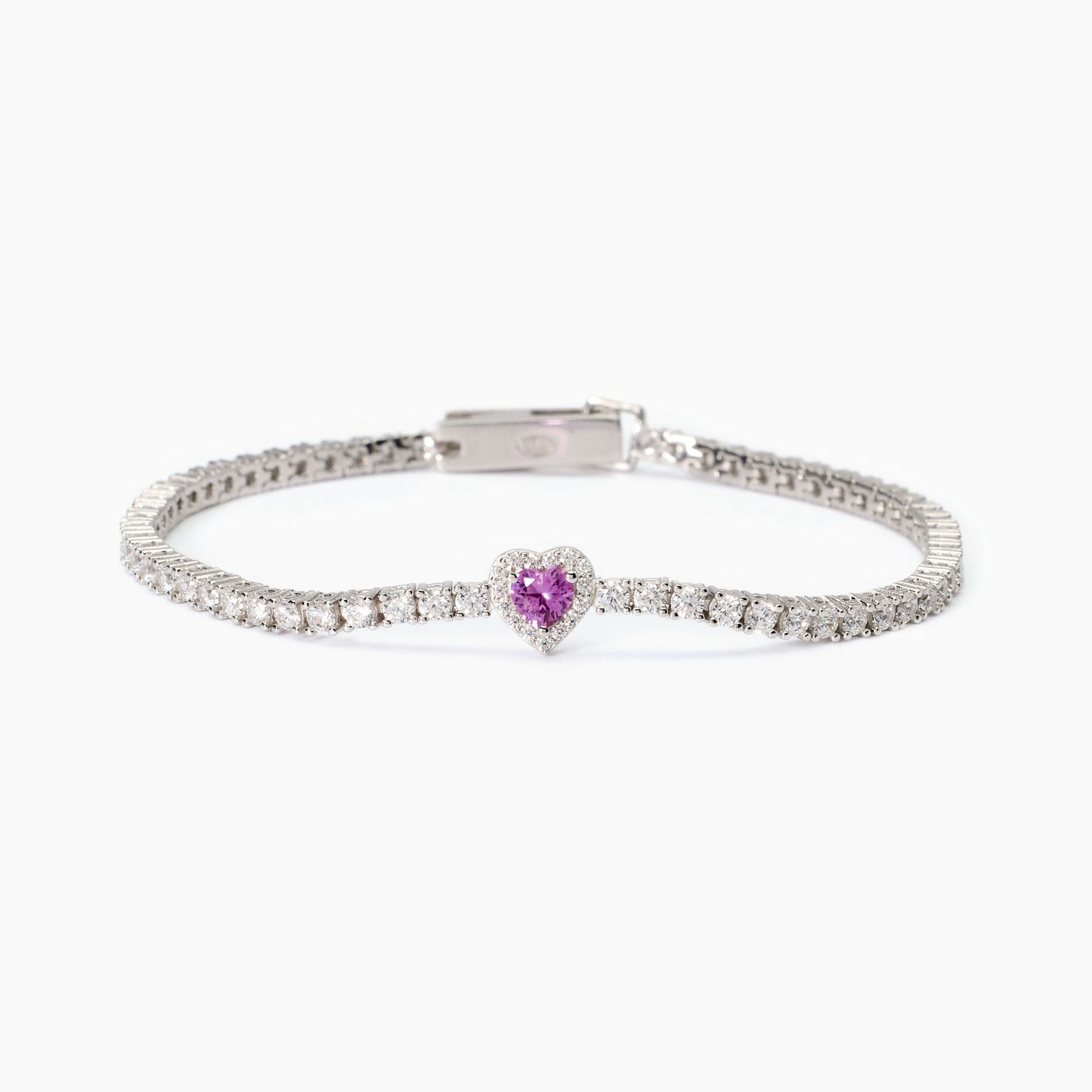 Bracciale Donna Tennis Con Cuore Rosa Gioielli Mabina |  533838-18