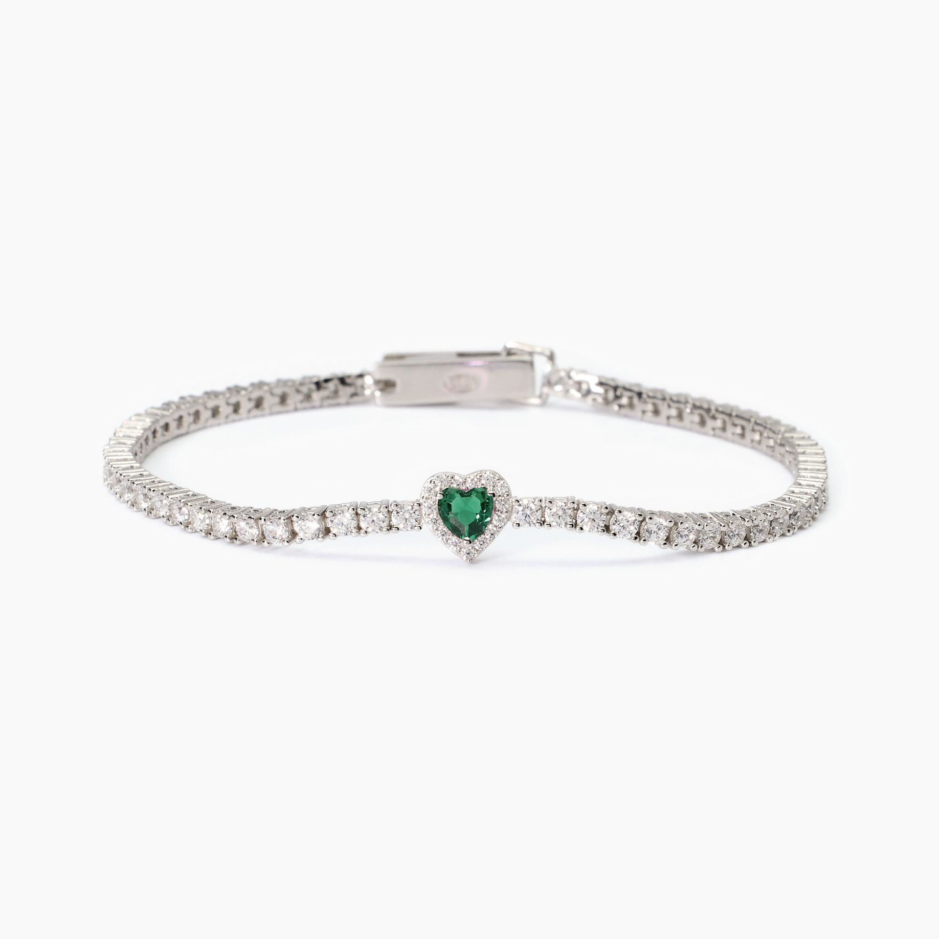 Bracciale Donna Tennis Con Cuore Verde Gioielli Mabina |  533837-18