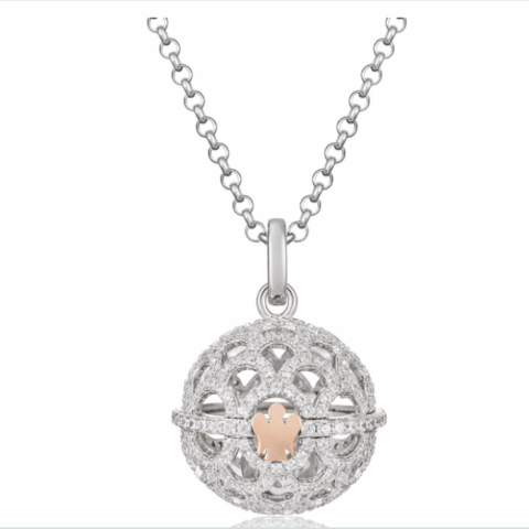 Collana Donna Chiama Angeli In Argento, Zirconi Bianchi E Angelo Rosato |  SFA111