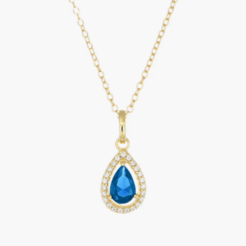 Collana Dorata Goccia di Luce Blu Amen |  CLPGOGBBLZ