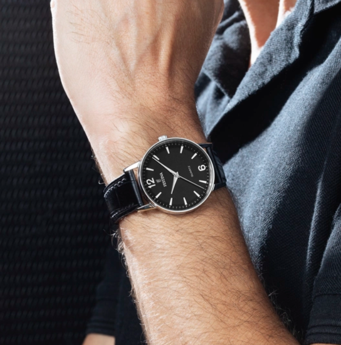 Orologio Da Polso Uomo Donna In Pelle Nera – FG1NT Quadrante Tondo 3,5 Cm Quarzo