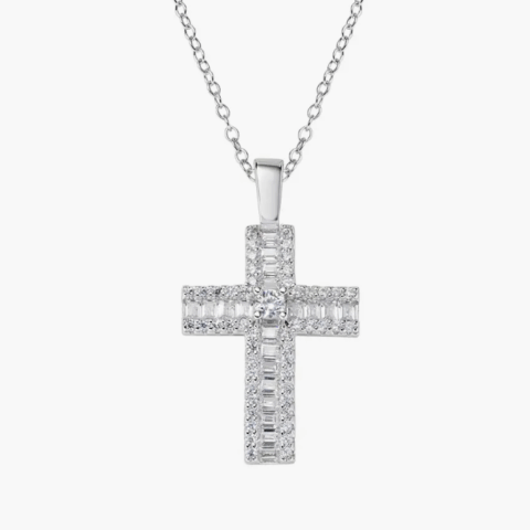 Collana con Croce di Zirconi Bianchi Baguette Amen |  CLCRBABBBZ