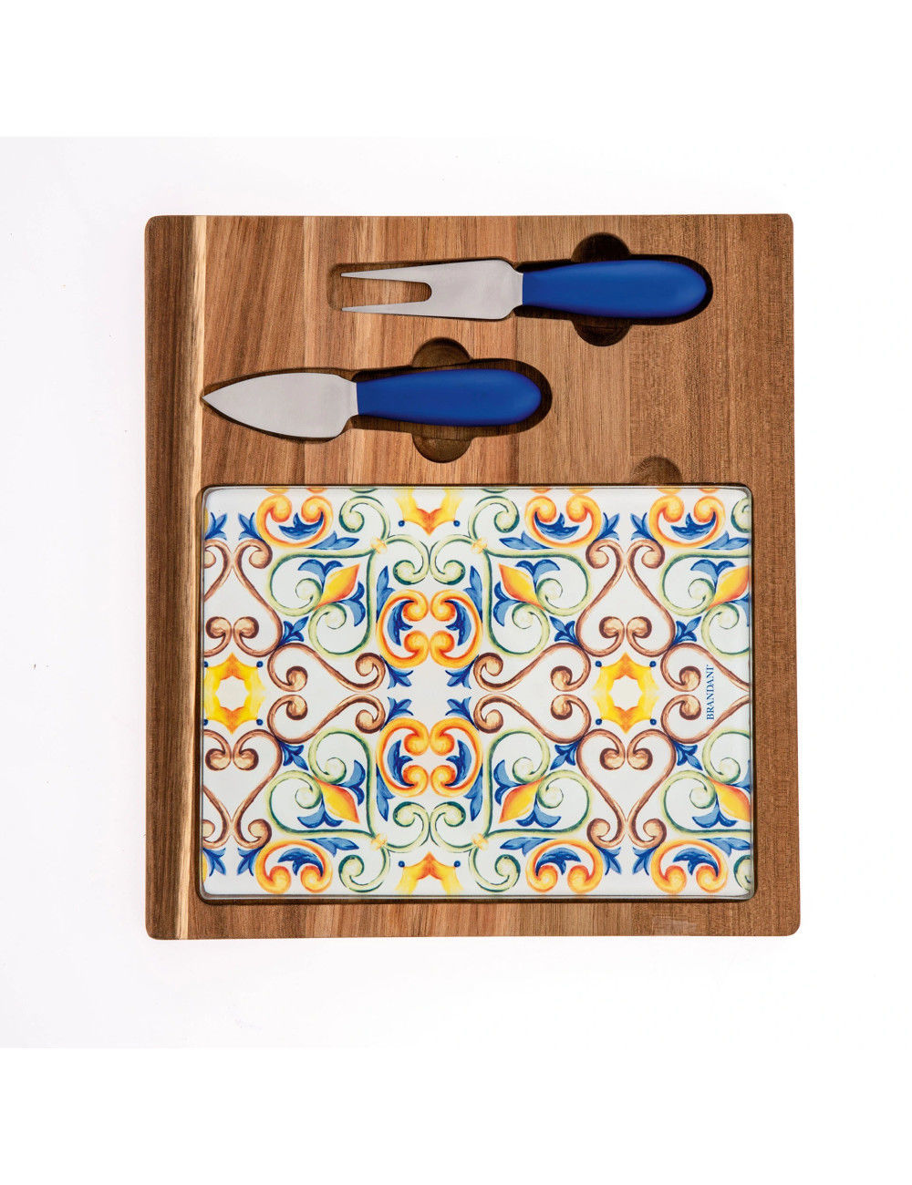 Tagliere Formaggi Medicea Acacia/Vetro Con 2 Coltelli Inox Brandani | 53730