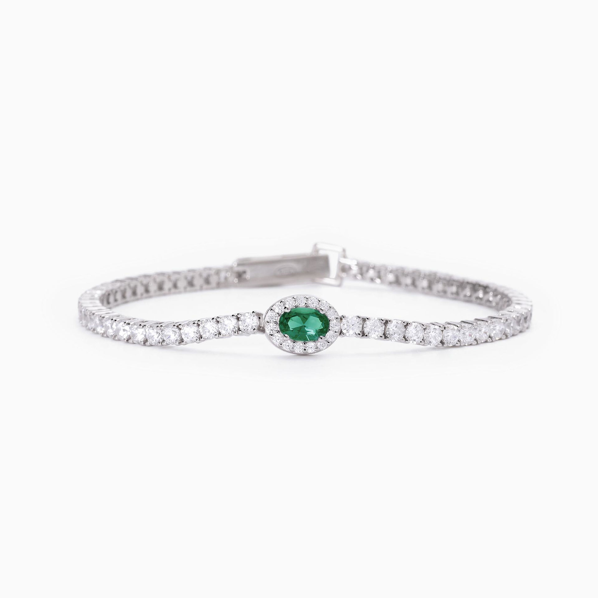 Bracciale Tennis In Argento Con Smeraldo Sintetico Ovale Gioielli Mabina | 533742-S